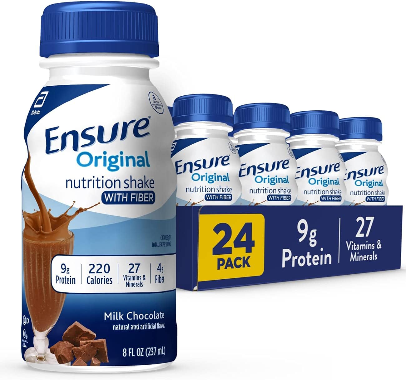 Milk Chocolate Nutrition Shake with Fiber, Meal Replacement Shake, Ready To Drink, 9g Protein, 27 Vitamins and Minerals, 8 fl oz - Big Sale